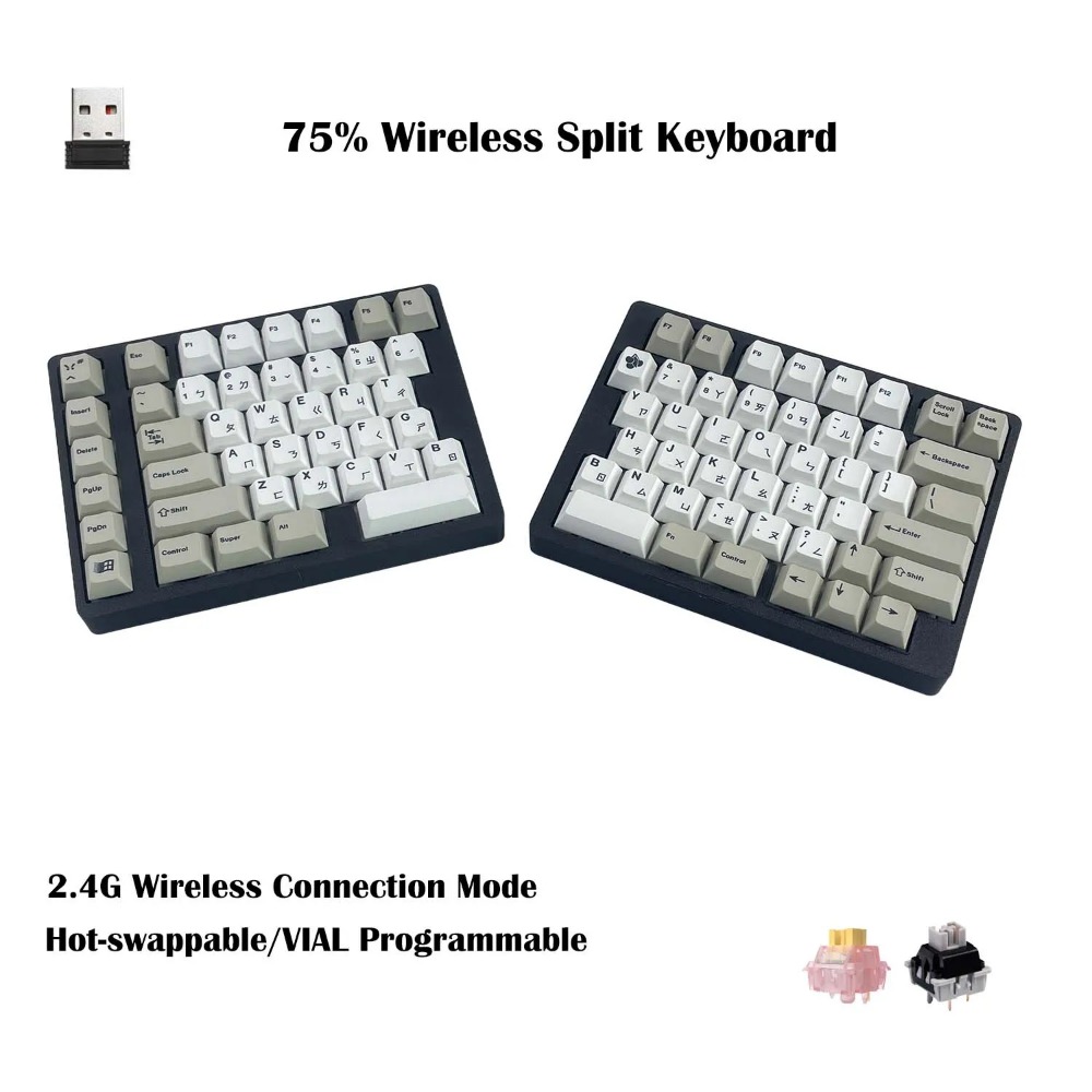 Tablet Accessories Uk - WS75 Ergonomiczna Rozdzielona Klawiatura Mechaniczna Bezprzewodowa